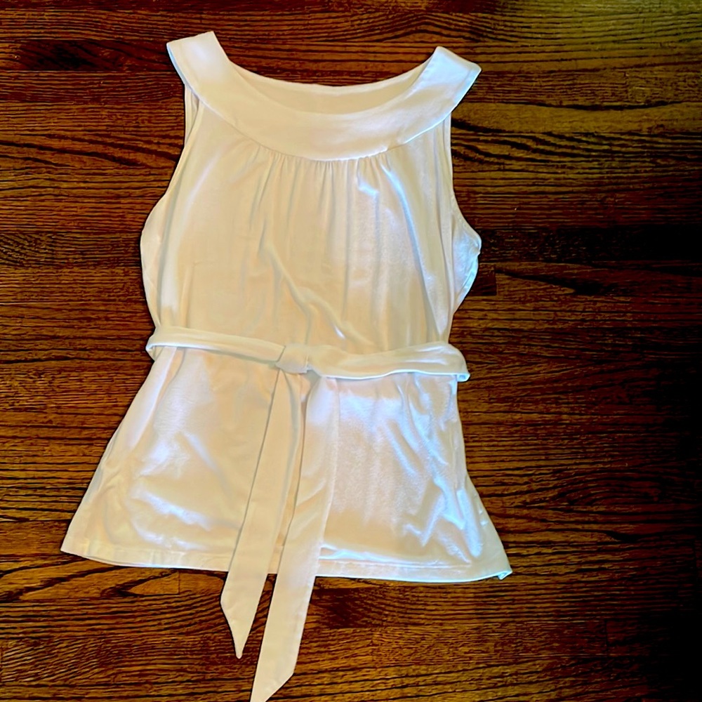 Ladies Lg White Knit Top - Ann Taylor Top - Belted Top